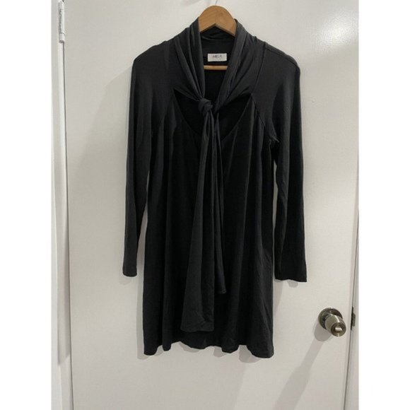 Mela Purdie Black Top Draped Scarf Overlay Size 10 Button Down - Picture 3 of 9